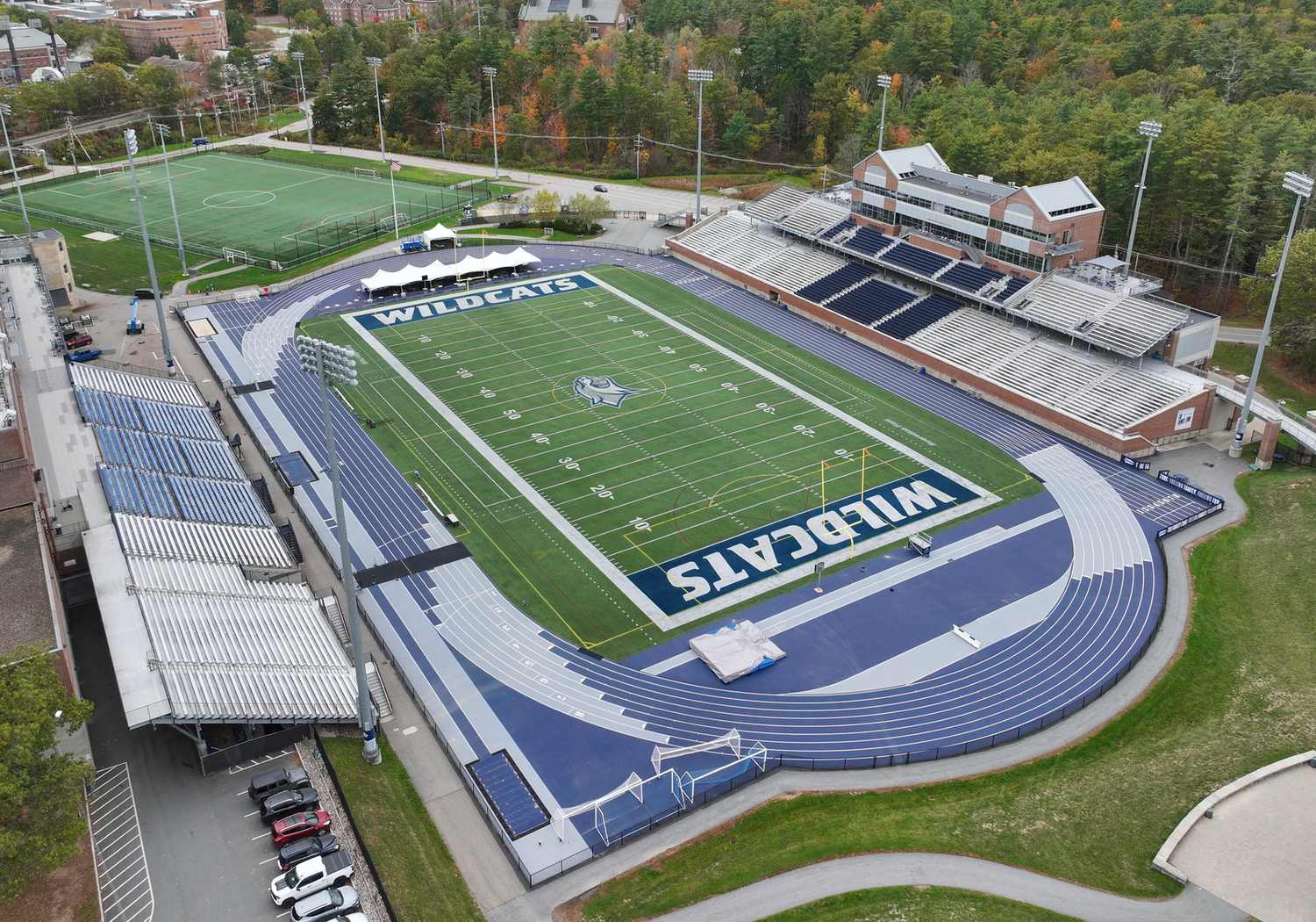 Aerial view of Wildcat Stadium on the University of New Hampshire campus