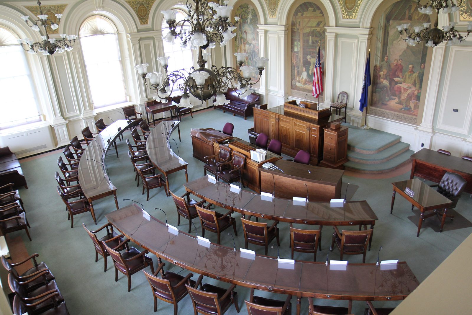 The New Hampshire Senate chamber in Concord, seen from the balcony